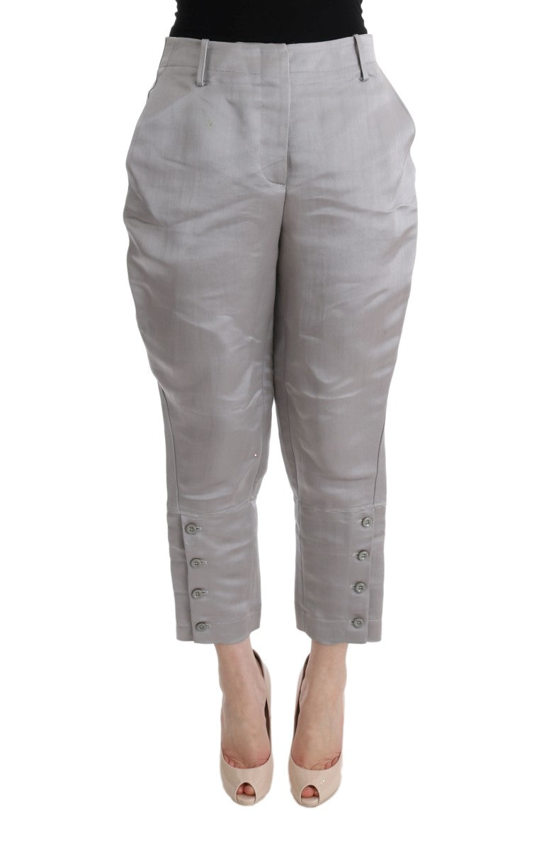 Ermanno Scervino grey silk cropped casual trousers